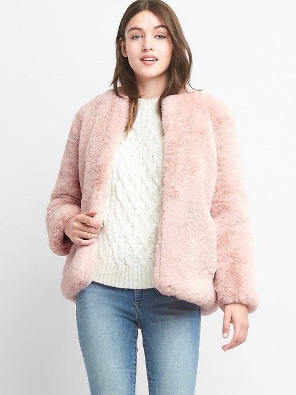 GAP Blush Pink Faux Fur Jacket – Size M